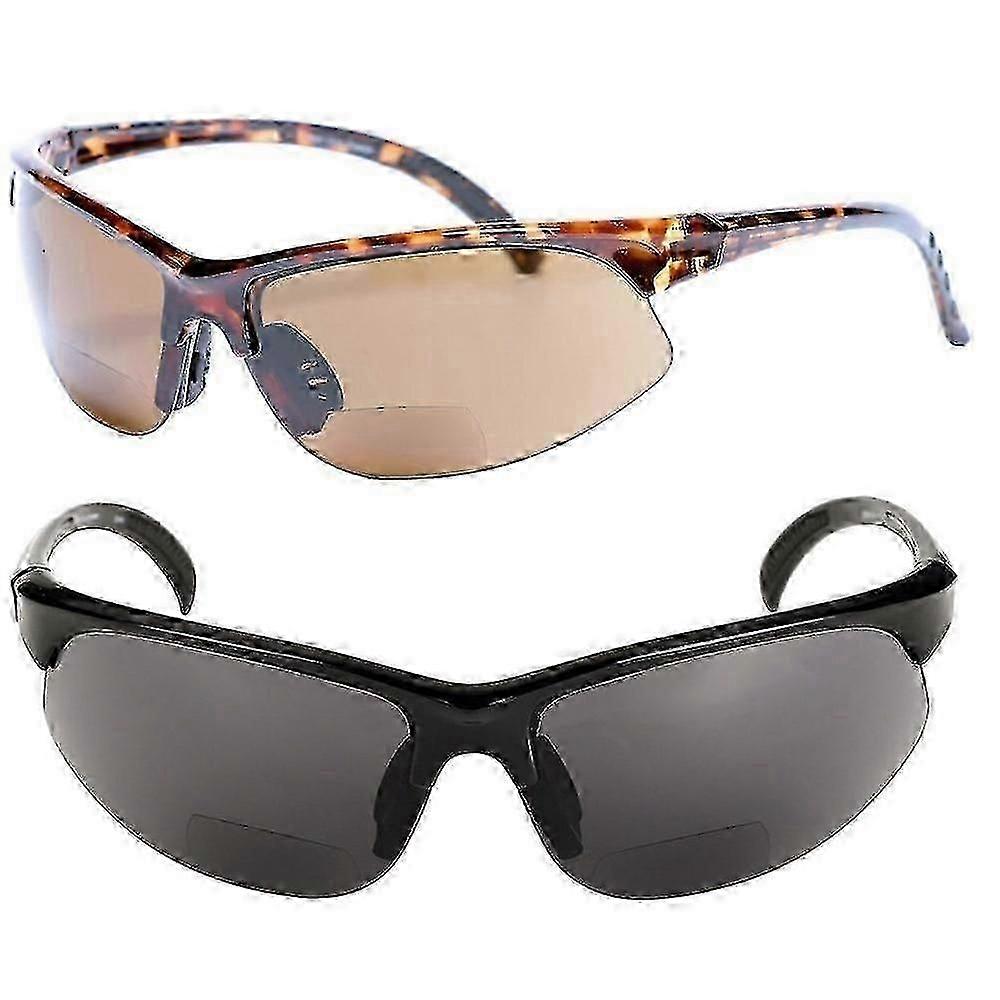 2 Paar Unisex Bifocal Sport Wrap Sonnenbrillen - Outdoor Lesesonnenbrille - Schwarz / High Definition Amber - 3.00
