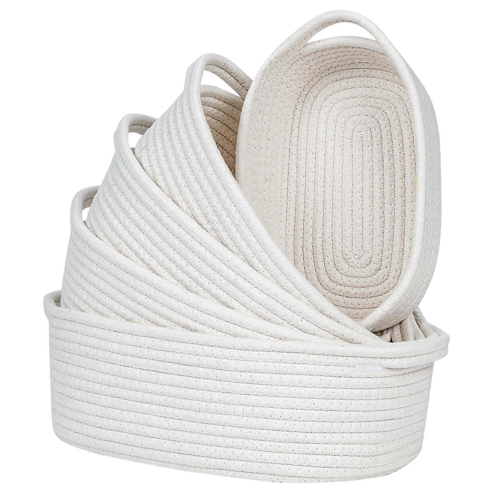 5 Set Small Off White Woven Rope Baskets for Closet Storage, Shelves Organization, and Toilet Paper Storage
