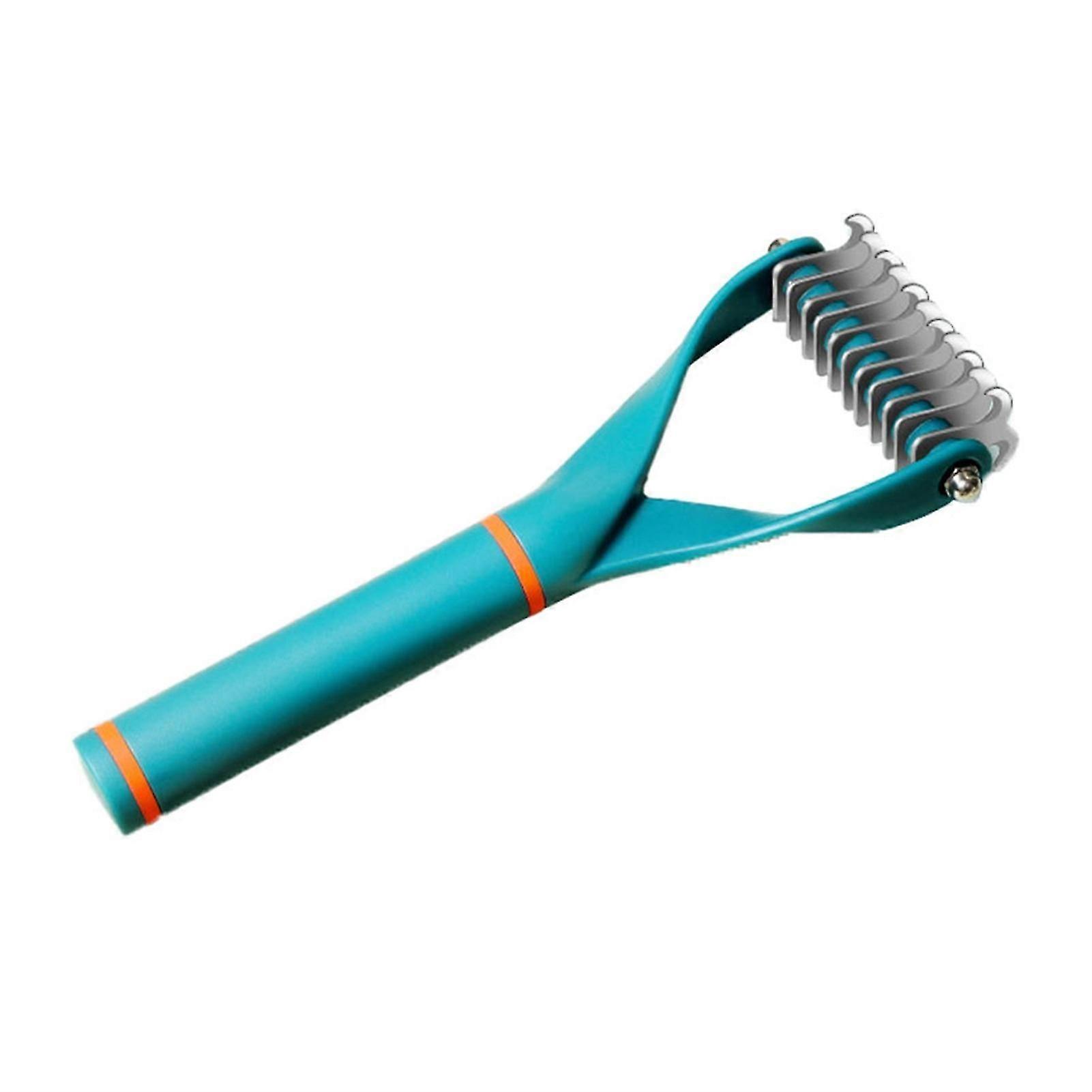 Dog Undercoat Rake Comb Double Sided Y Shape Handle Knots Removal Pet Dematting Comb For Pet Dog Cat Dark Green L