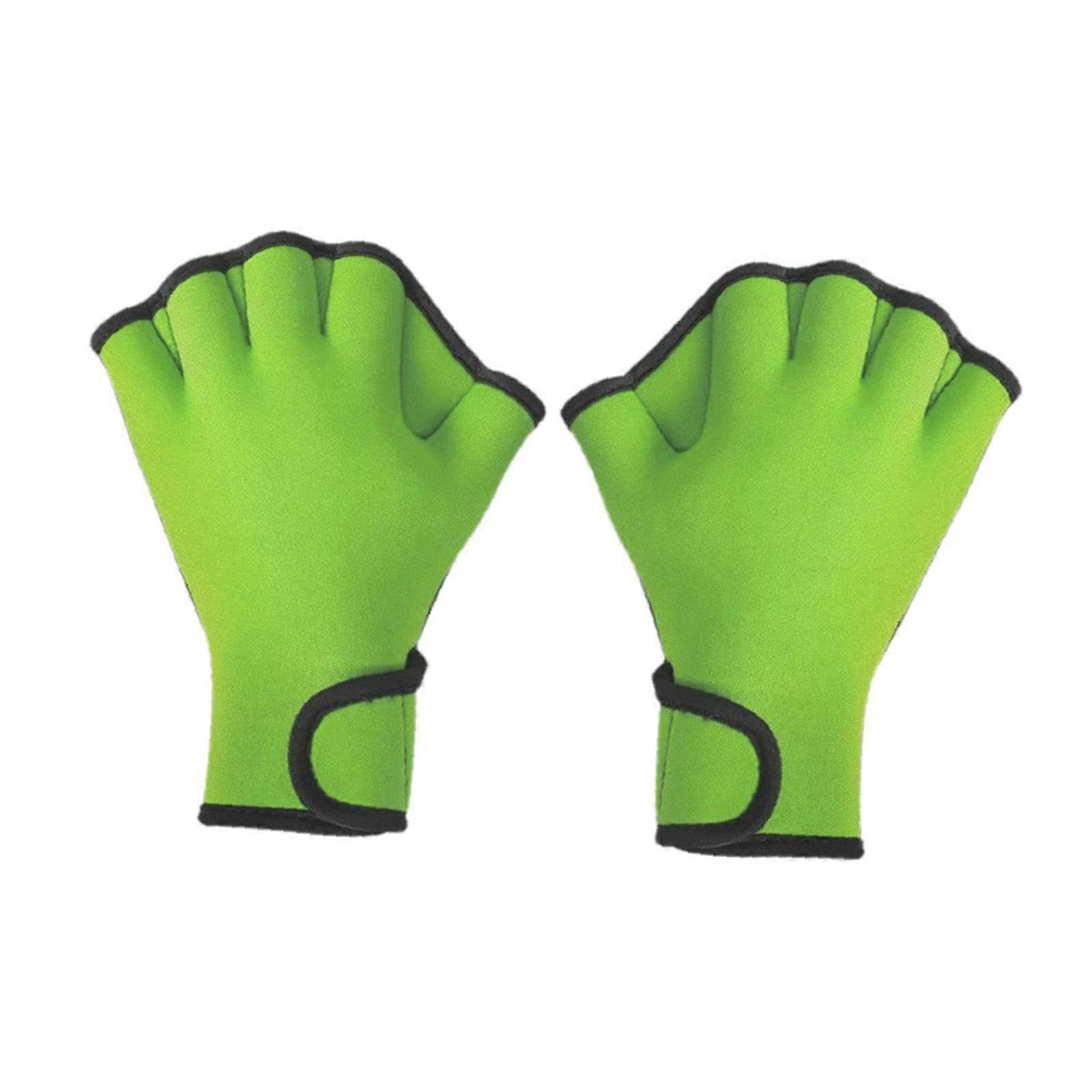 Swimming Gloves with Webbed Design, Green Diving Gloves for Surfing and Pool Exercises, Size Medium