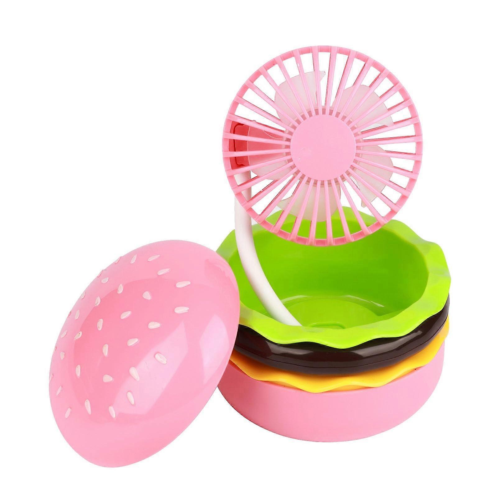 Mini Table Fan Mirrored, 3 Fast Air Flow, 360 ° Return, USB Rechargeable, Burger Summer Gift Table Fan can be carried by hand (pink)