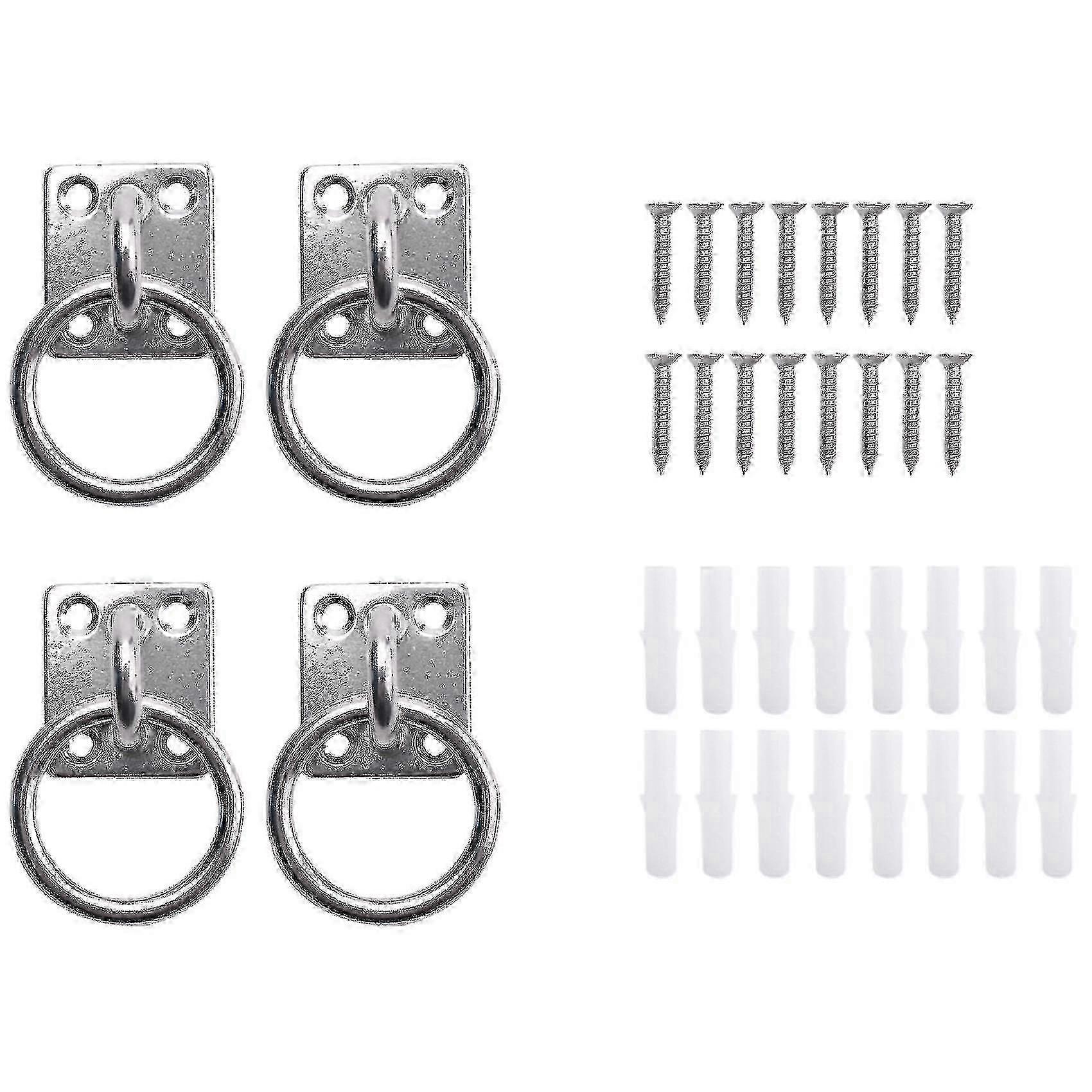 Confezione da 4 Piastra ad occhio in acciaio inossidabile 304 con anello M6 Ganci ad occhiello, gancio a parete con vite per appendere amaca boxe corda yoga