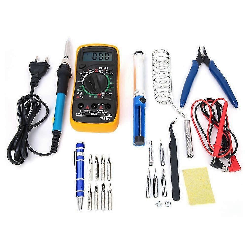 16Pcs Adjustable Temperature Electric Soldering Welding Iron Multimeter Tool Set EU Plug 220V