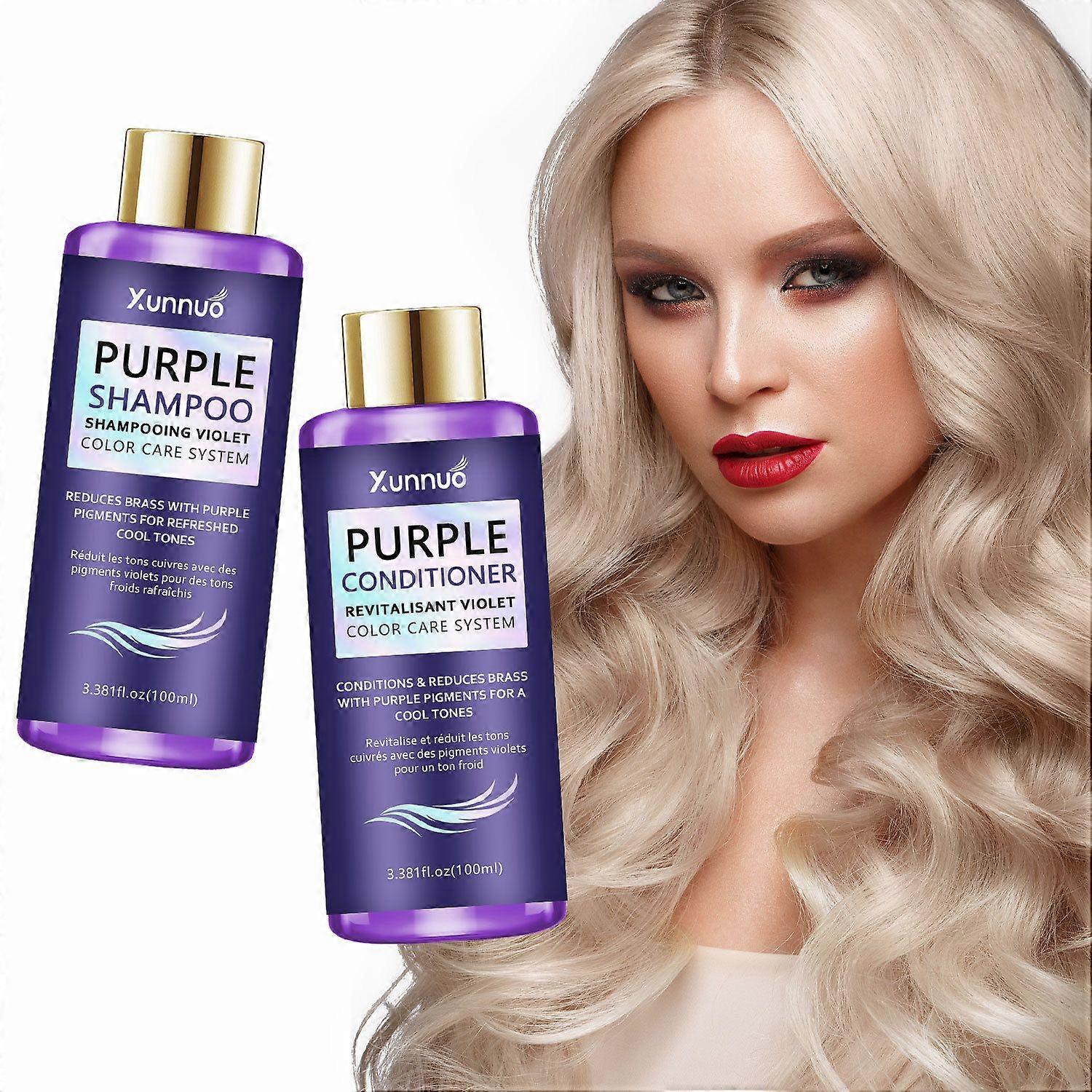 Purple Shampoo & Conditioner Set -Reducerer messing, UV-beskyttelse og reparation af spaltede spidser til blondt/gråt hår, kruskontrol og spaltede spidser reducerer