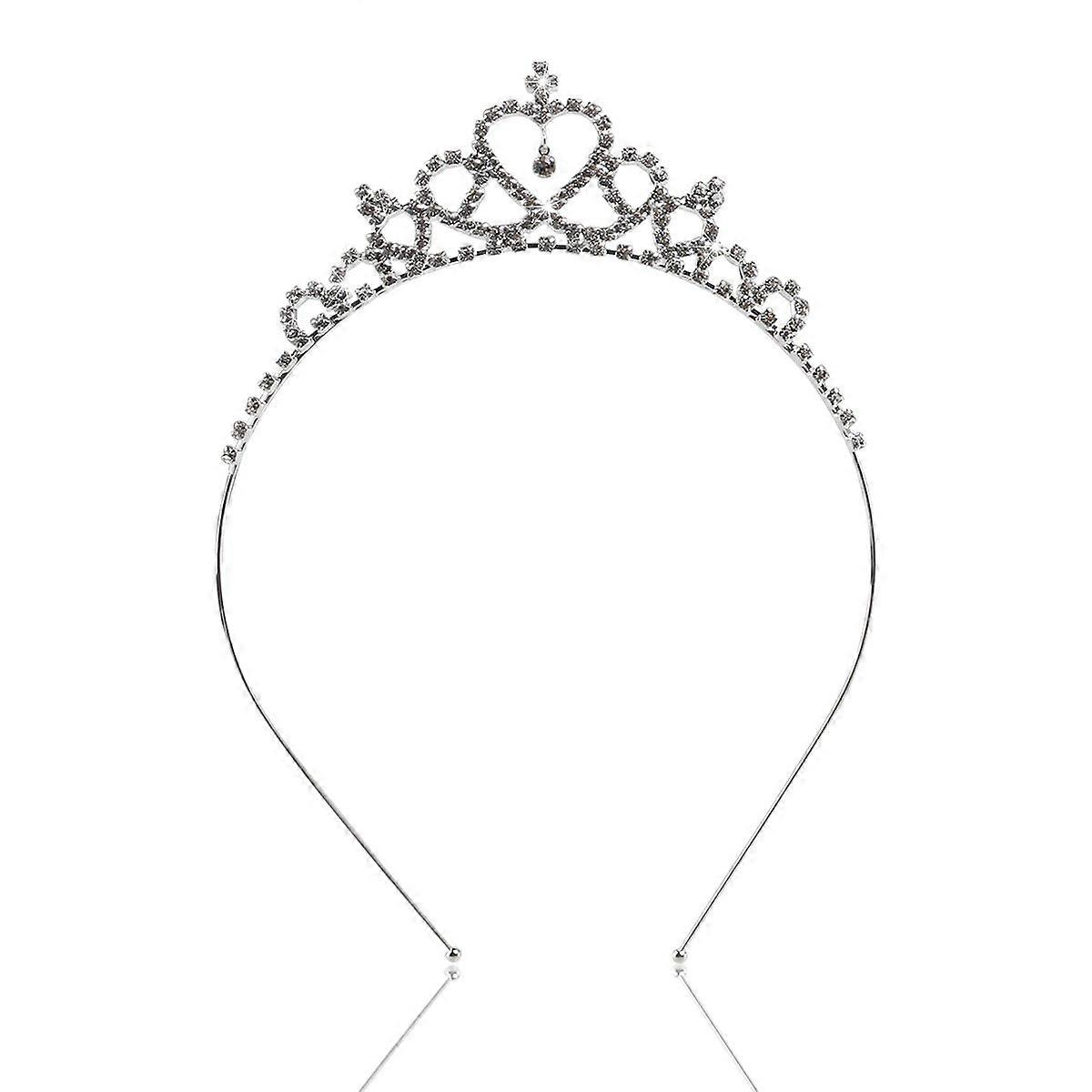 Sensitive Wedding Party Flower Girl Crystal Diamond Heart Shaped Crown Taç Band Tiara (Silver)