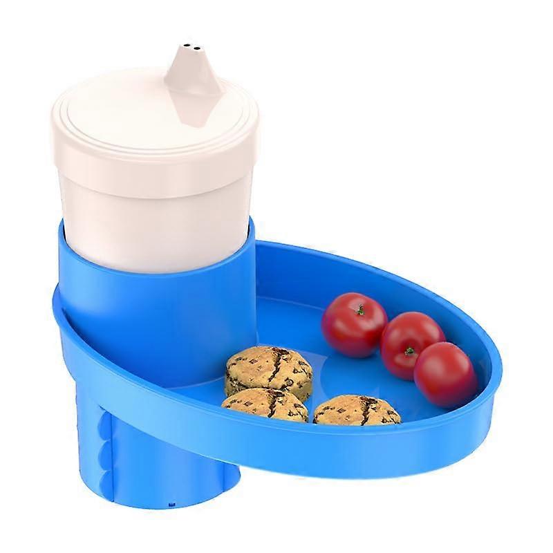 Car Seat Cup Holder Tray - 360 Rotating Snacks and Beverage Holder for Car Seats, Boosters, and Office Use in Blue