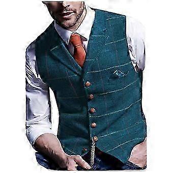 Heren Plaid Groom Vesten Tweed Business Suit Bruiloft Tuxedo Gilet