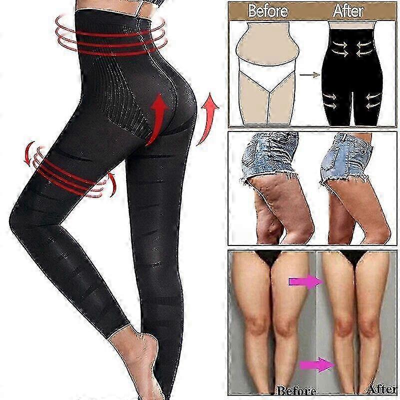 Women's Anti Cellulite Leggings - High Waist Compression Slim Fit Black