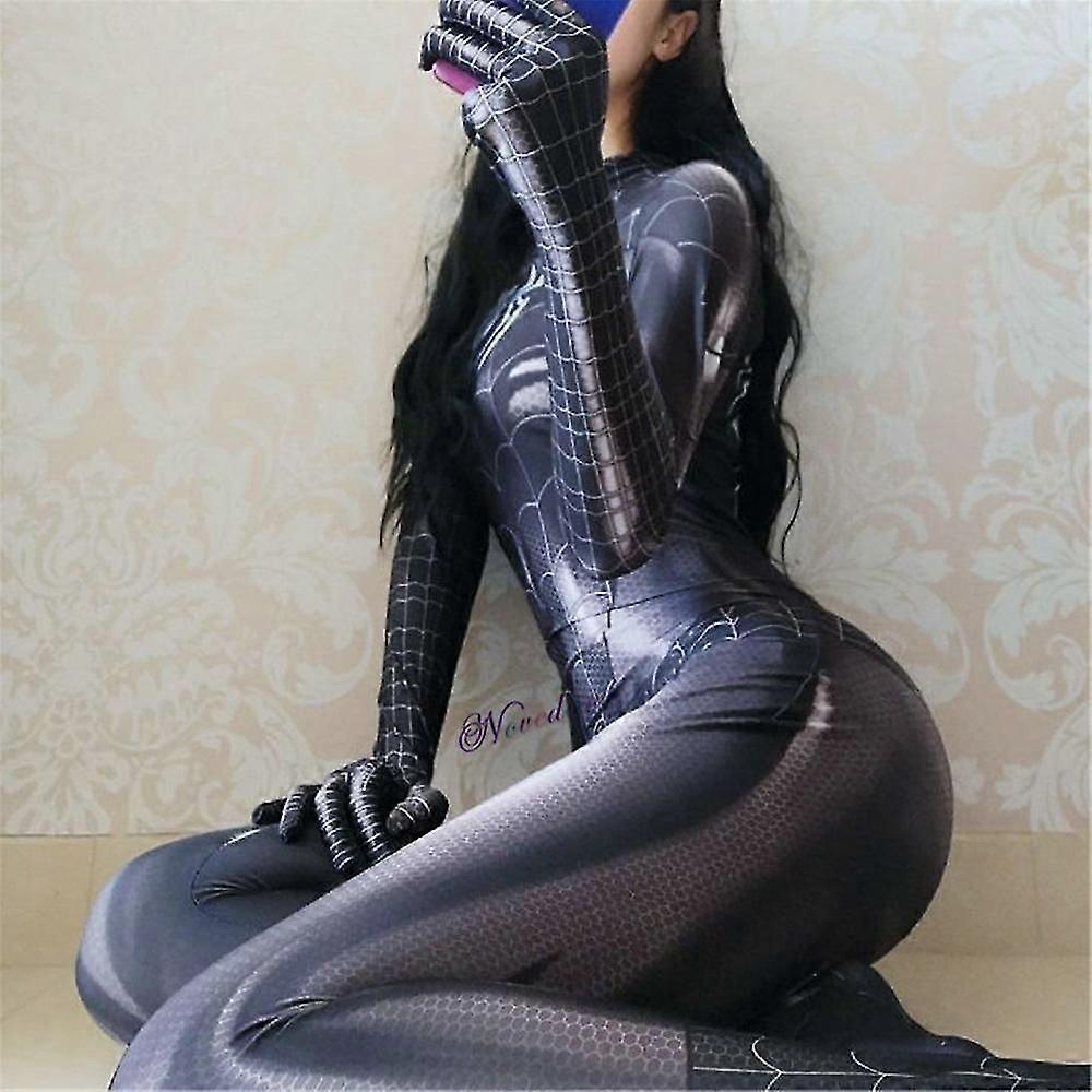 女性のためのセクシーな黒猫スーパーヒーローコスプレコスチュームハロウィーンコスチュームクリスマスタイト3DプリントJumpuitボディスーツ高品質