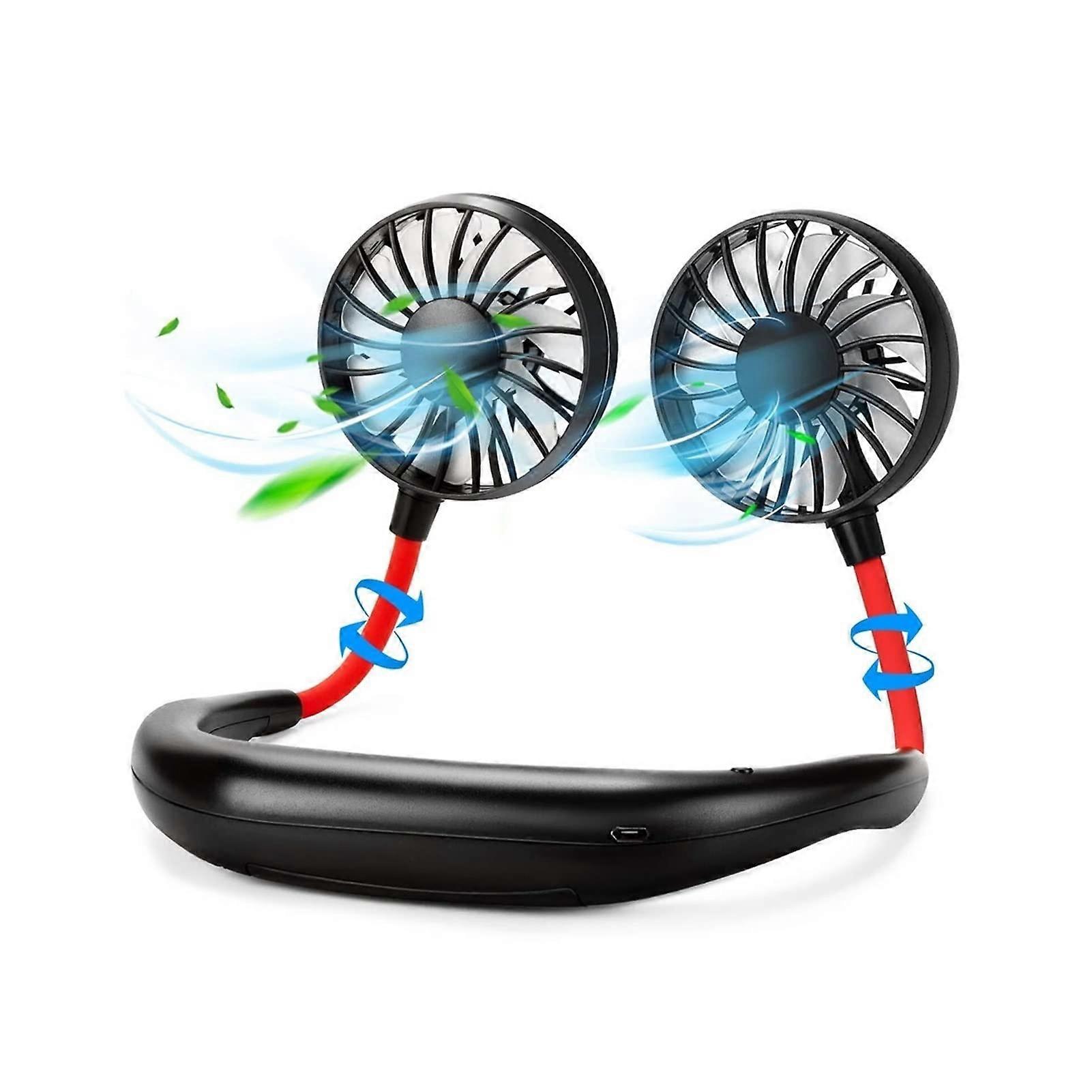 Mini Handheld Fan USB Rechargeable Neck Fan 360 Rotation Wearable Portable Small Personal Fan Black