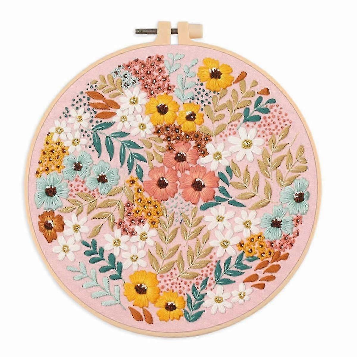 Embroidery Kit For Beginners And Embroidery Enthusiasts Includes Floral Landscape With Thread Needles,b
