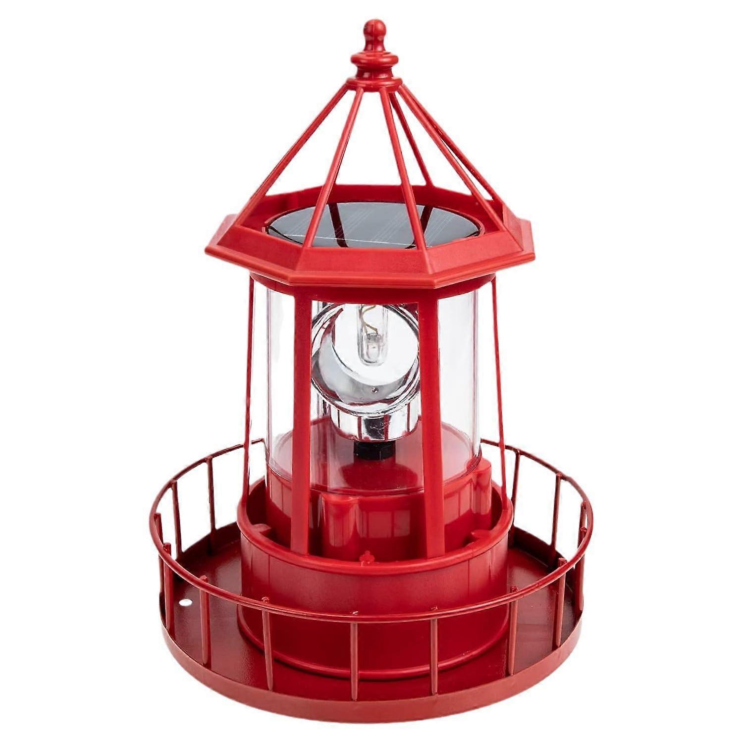 Solar Lighthouse Rotating Light 360 Degree Light Houses Lamp for Yard, IP65 (Red)