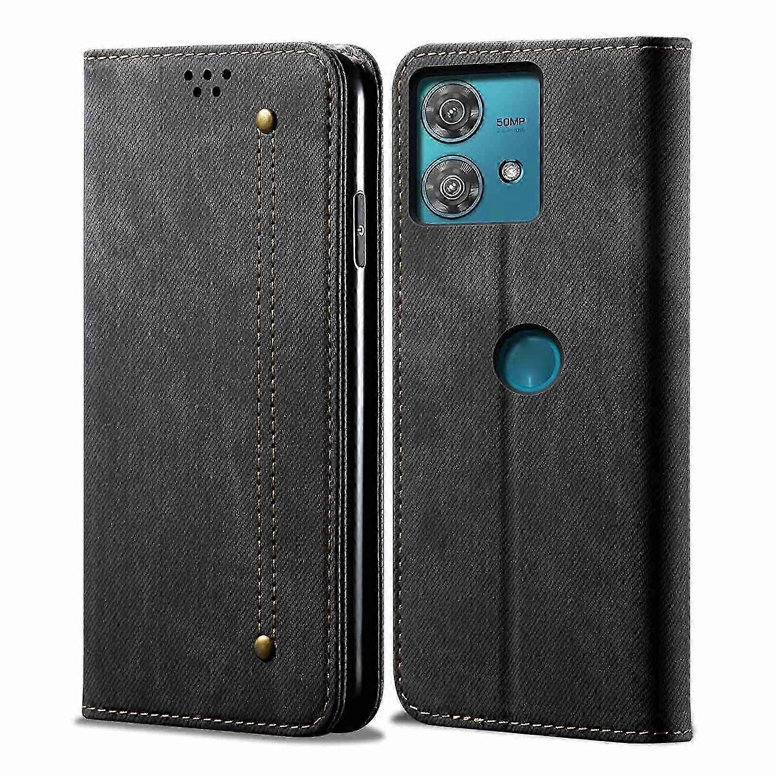 Étui de téléphone en cuir à rabat à texture denim