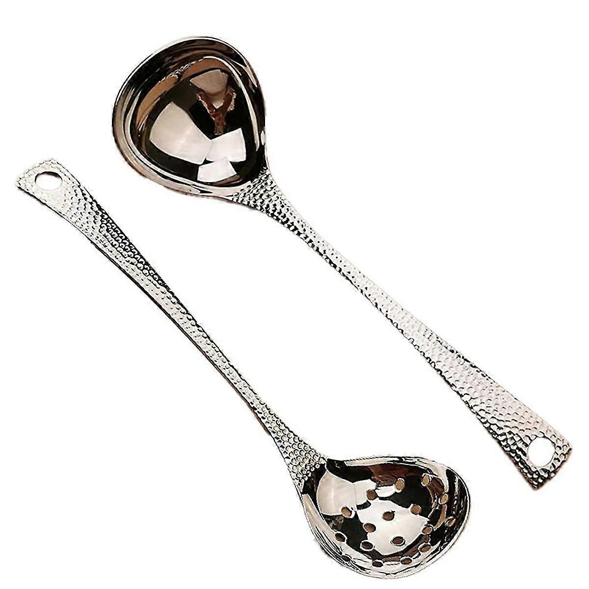 2Pcs Soup Ladles Filtering Ladle Soup Colander Strainer Scoop Skimmer Slotted Spoon Long Handle Sta