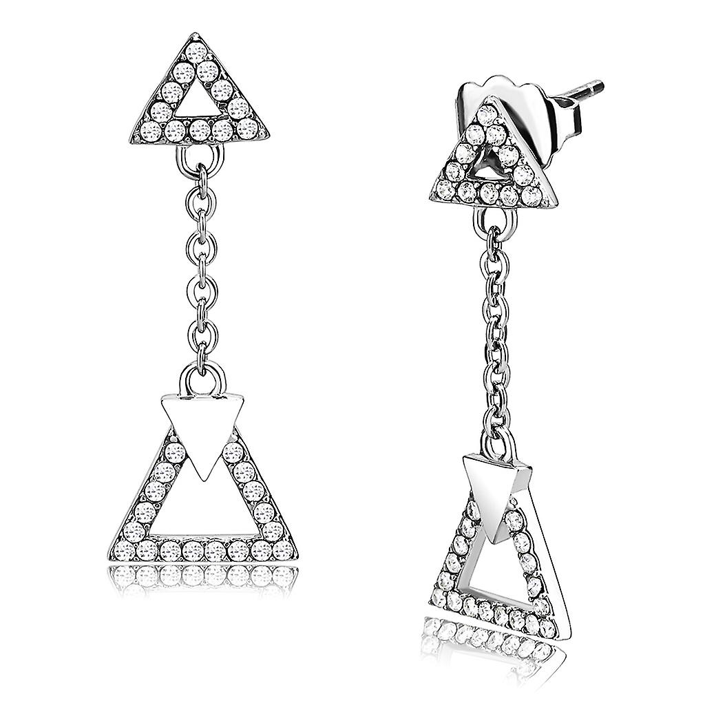 High polished (no plating) Stainless Steel Earrings with AAA Grade CZ in Clear for Women Clear Stone Color Style DA068