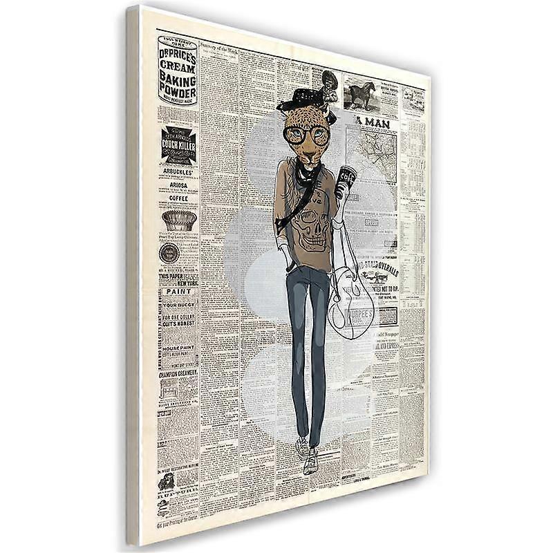 Impression sur toile, Hipster léopard - article de journal - 60x90