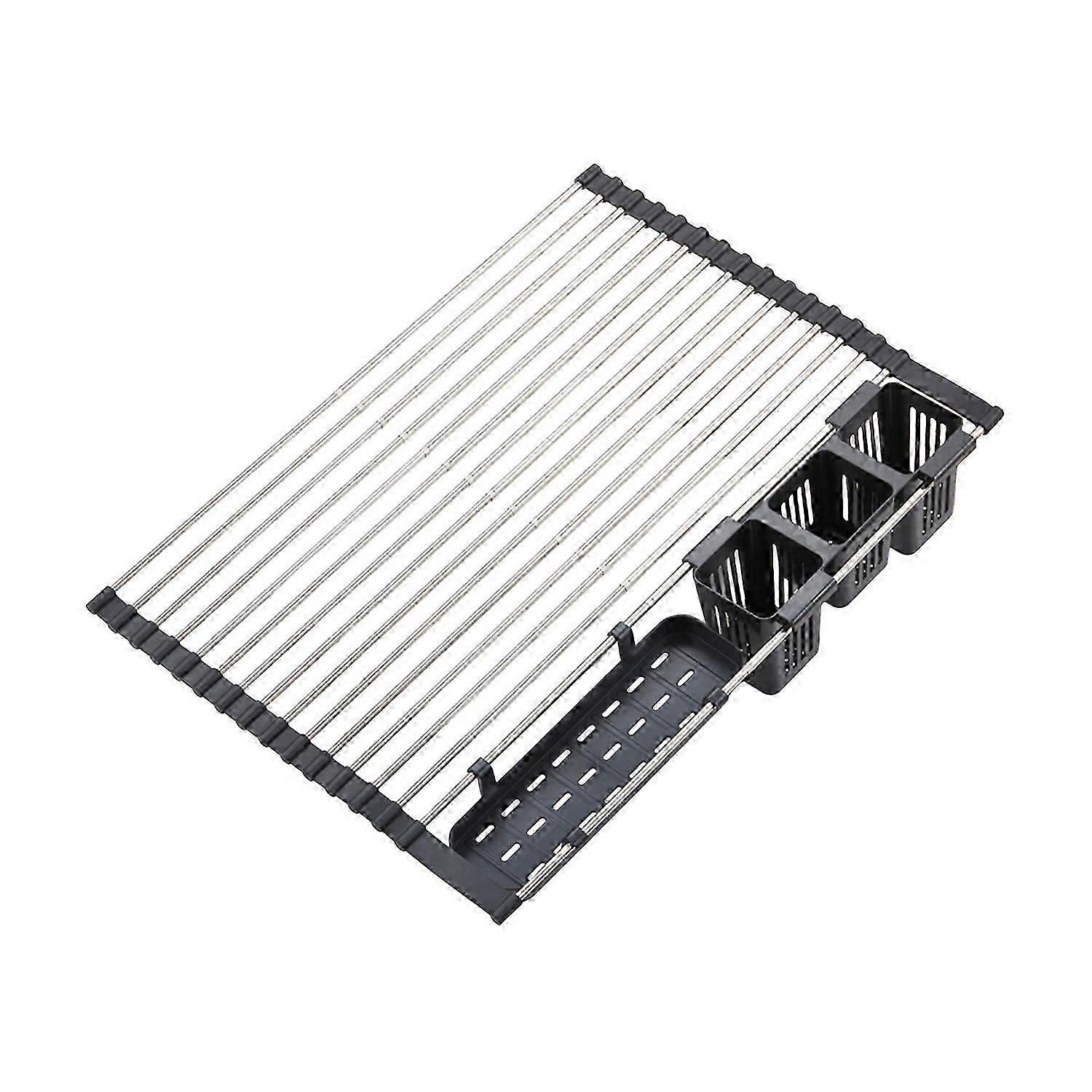 Expandable Roll-Up Dish Drying Rack Strong Load-bearing Rustproof Length Adjustable Sink Dish