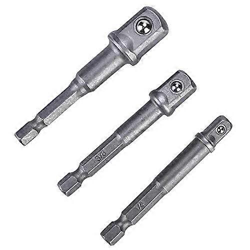 Drill Socket Adapter Set 3 Pcs, 1/4-Inch Hex Shank To 1/4-Inch/3/8-Inch/1/2-Inch For Drill Driver Collet, Silver
