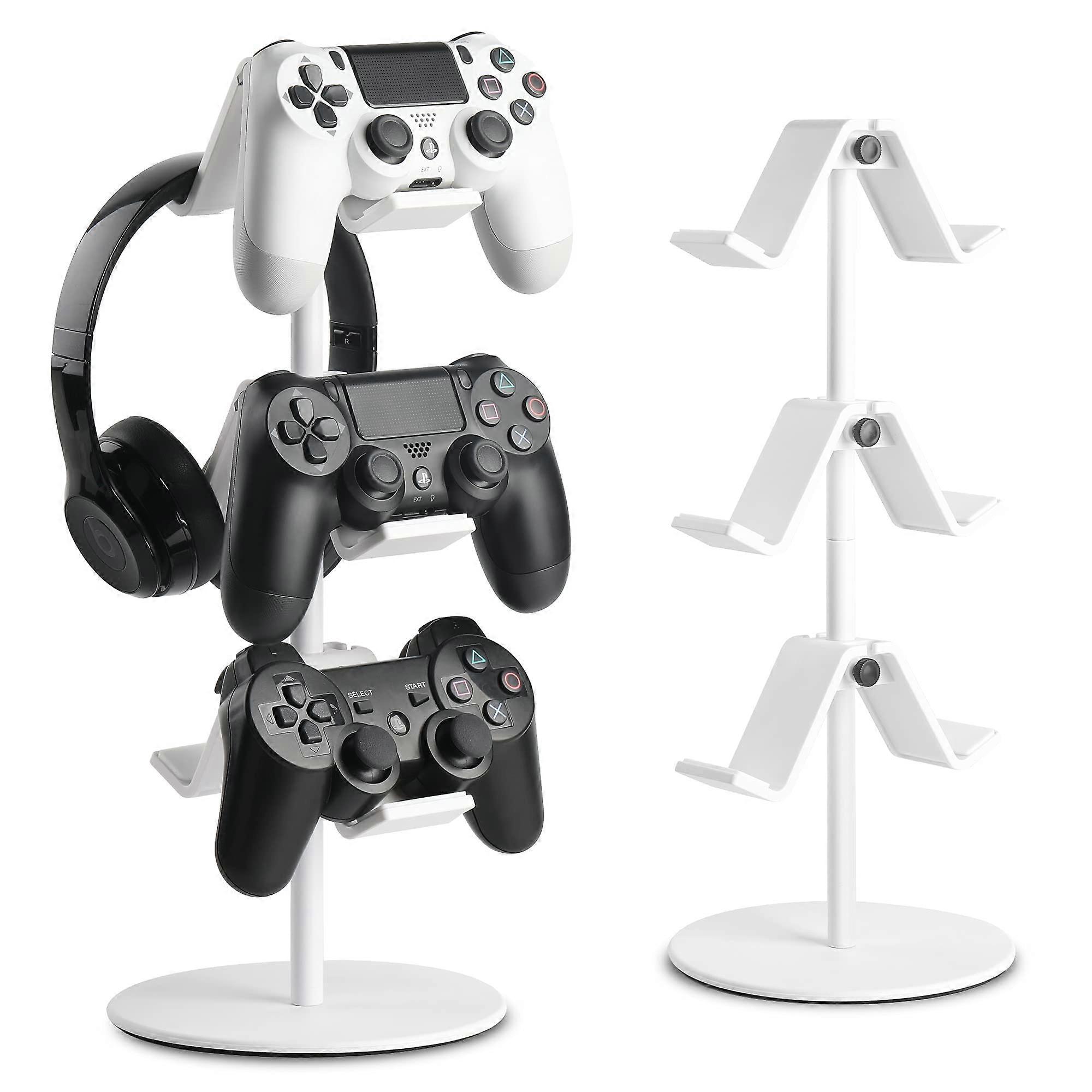 Controller Holder White - 3 Tier Headset Organizer for Xbox One, 360, Switch, PS4, PS5 - Elegant White Design