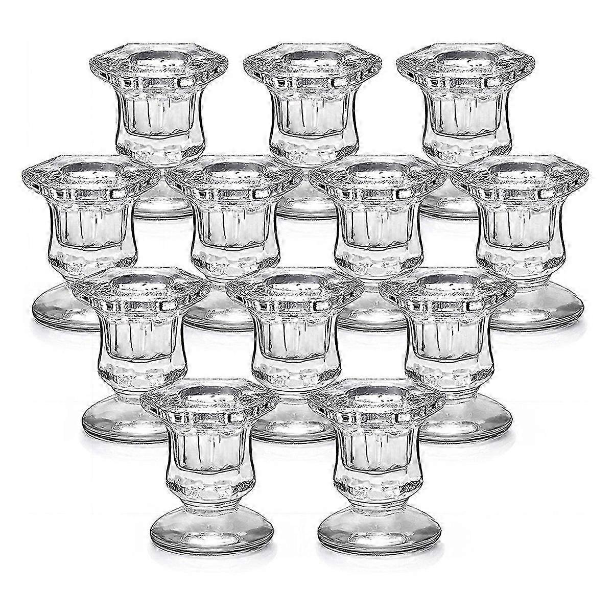 Candlestick Holders Bulk, Glass Candle Holders Set Clear, 12 Pcs Crystal Taper Candle Holders suitable for W