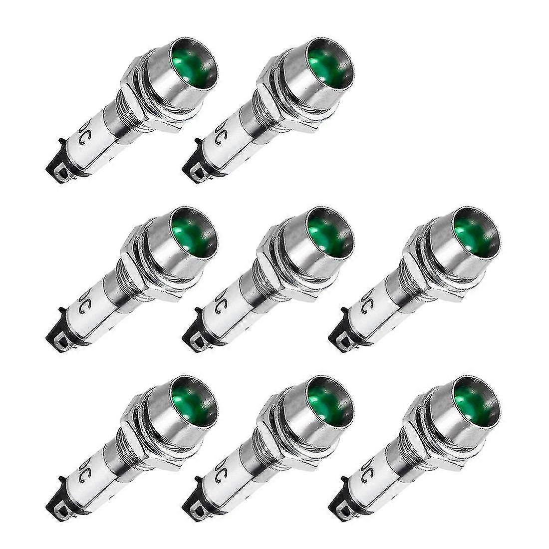 Indicator Light Dc 24v, Green, Metal Shell Panel Mount 5/16" 8mm 8pcs