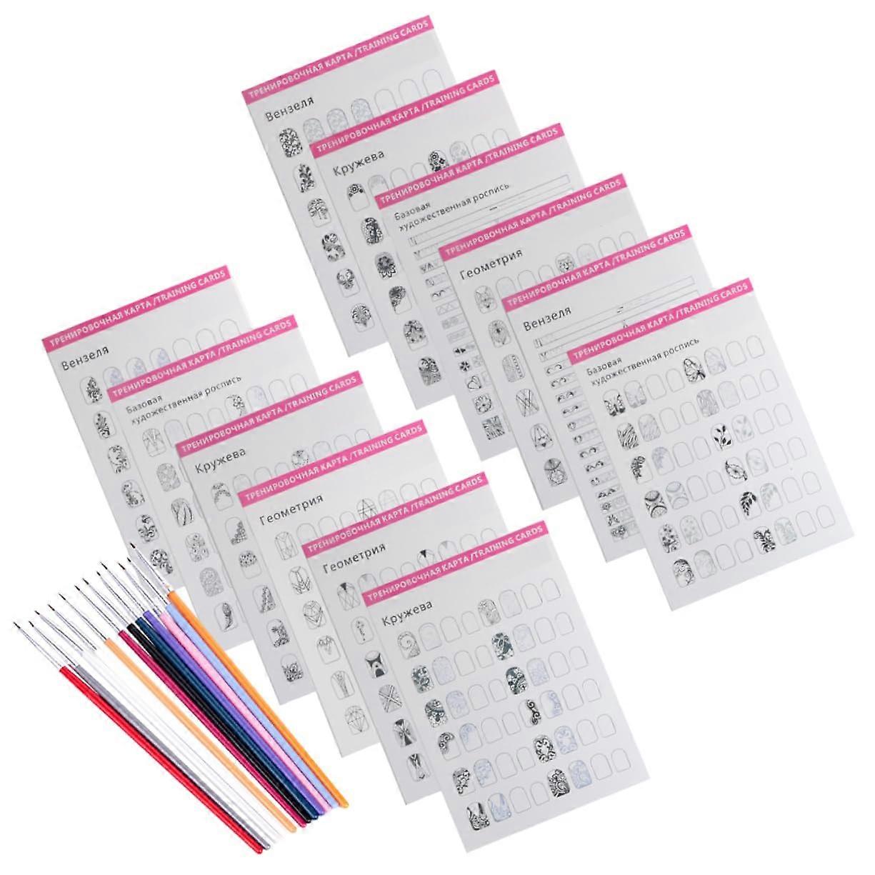 Nail Art Liner Pen Set with Hand Templates for Beginner Practice, Painting Samples, and Manicure Supplies