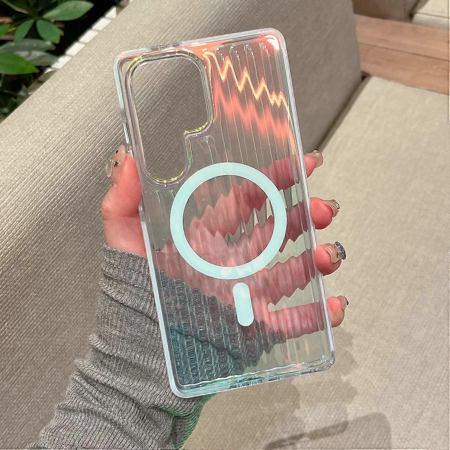 For Samsung Galaxy S25 Ultra Magnetic Case Dazzling Gradient Color PC + TPU Phone Back Cover Corruga