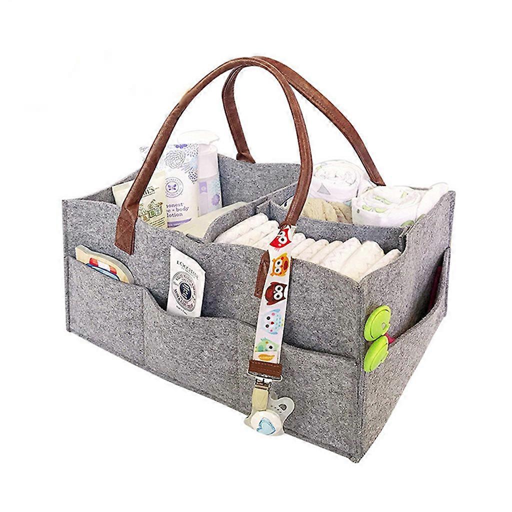 Baby Diaper Organizer Foldable Felt Storage Bag Portable Multi-function Changeab Gray