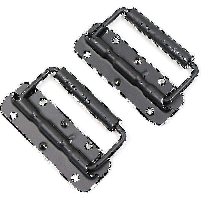 2 Piece Folding Handle Stainless Steel Spring Loaded Crate Handle Heavy Duty Handles Tool Box Tool Box Puller Tool Black.-hy