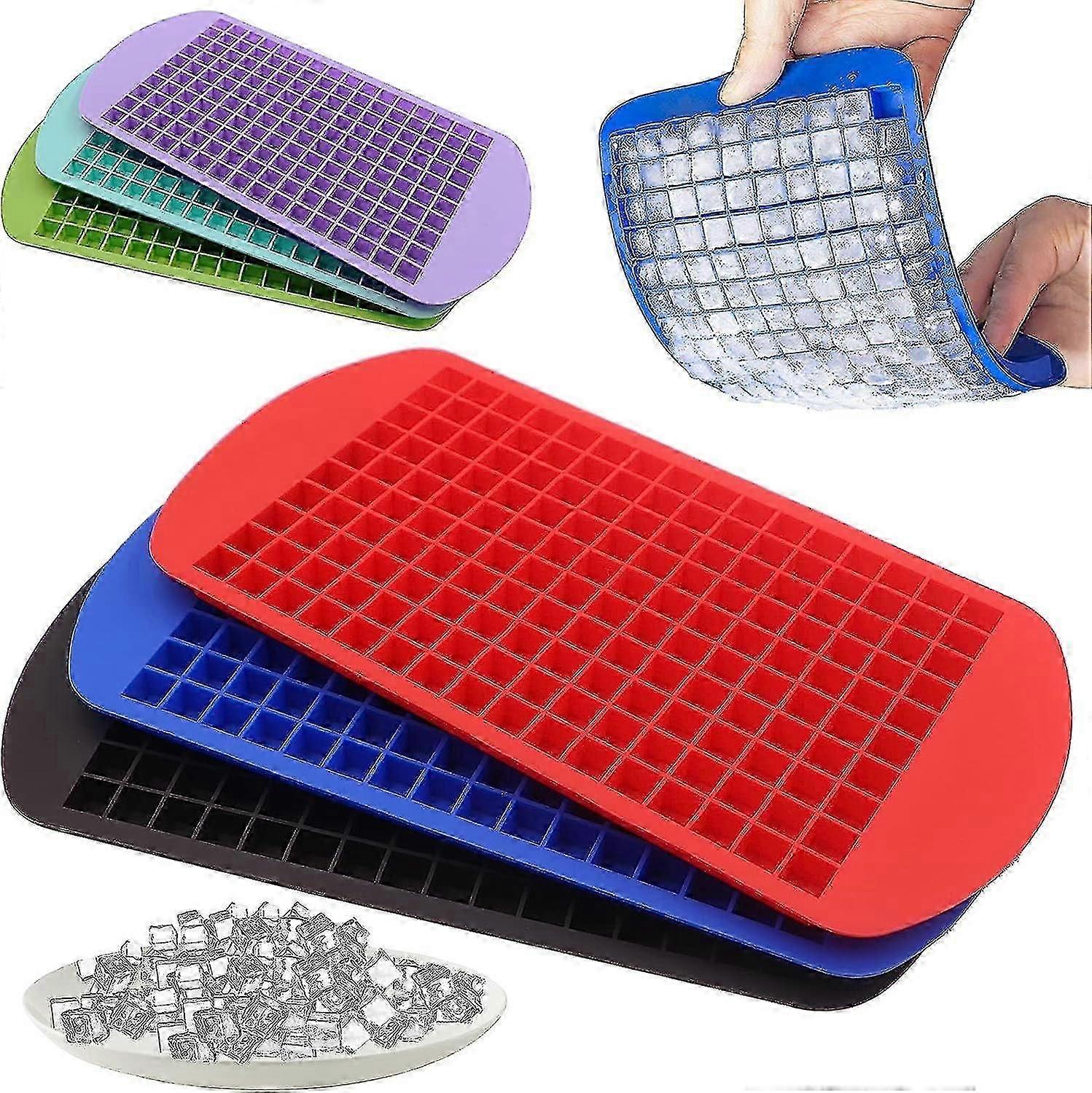 Silicone Mini Ice Cube Tray 3 Piece Set, 160 Crushed Ice Cube Molds Easy Release Small Ice Cubes For Cooling Whiskey Cocktails, Freezer Accessory Tool