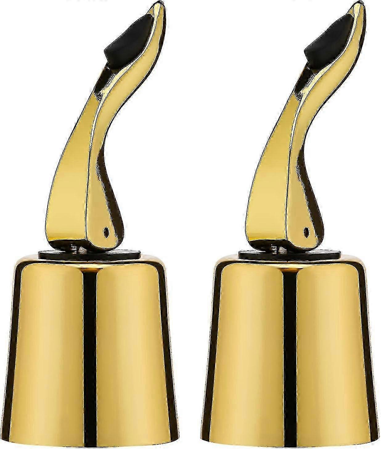 2pcsステンレス鋼真空ワインストッパー、シリコン、漏れ防止再利用可能なコルク - ゴールド