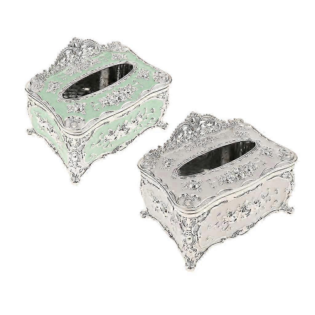 2 Pz Argento Bianco & Verde Acrilico Tessuto Scatola Copertura Tovagliolo di Lusso Portatovaglioli