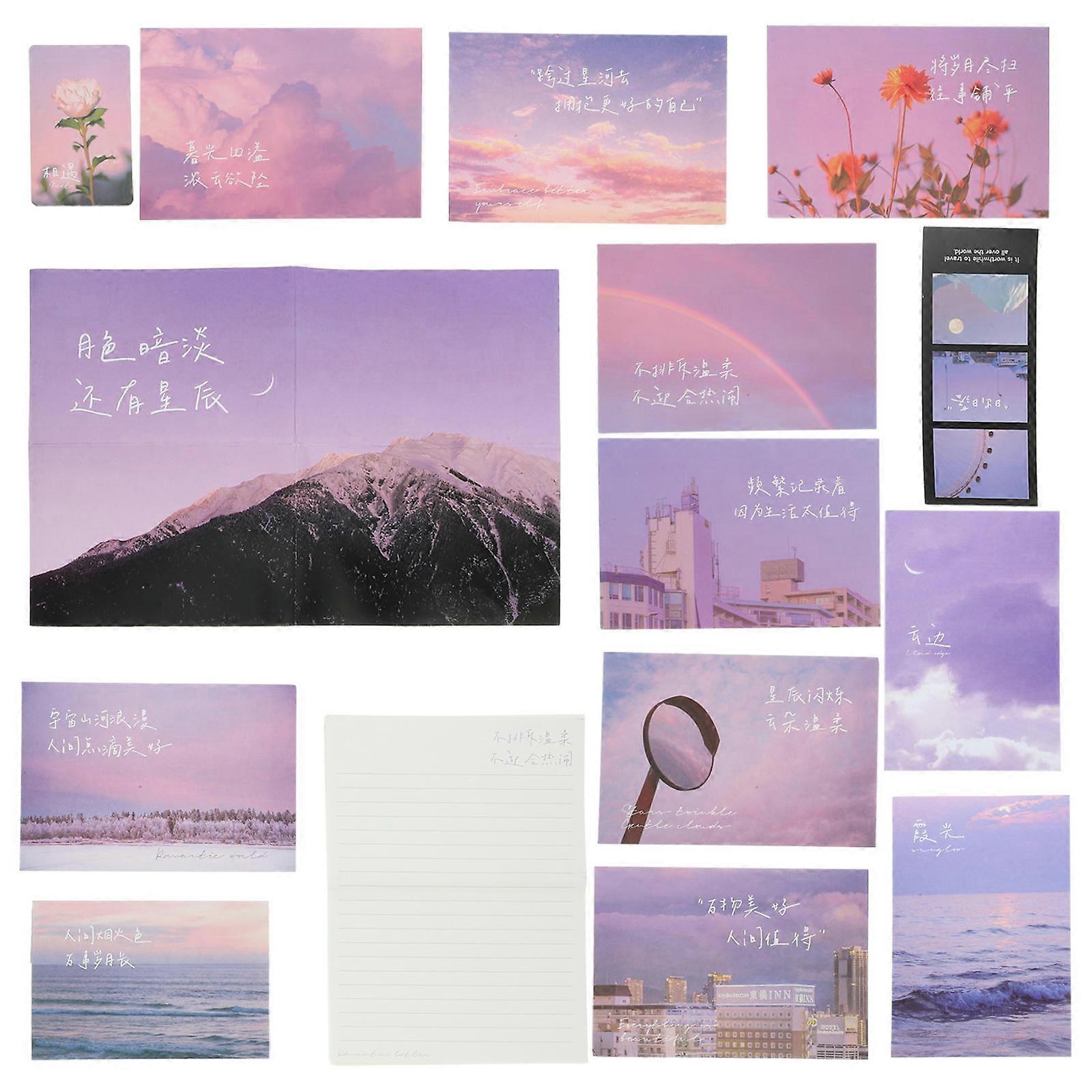 Writing Paper Set Study Stationery Kit Decorative Letter Paper Stationery Travel Rectangular Purple 1Set