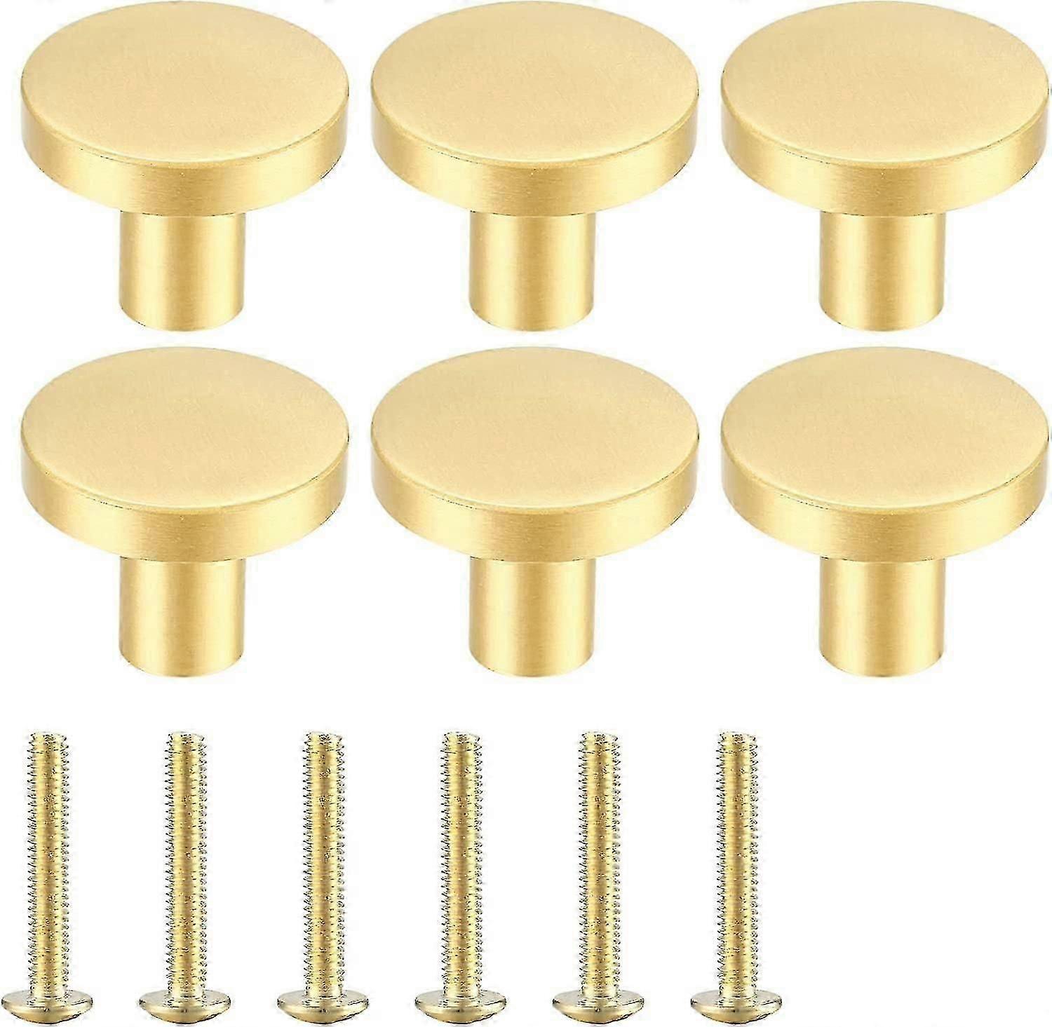 6 Pieces Door Knobs, Cabinet Knob, Round Brass Door Handle, Dresser Drawer Knobs For Cabinets