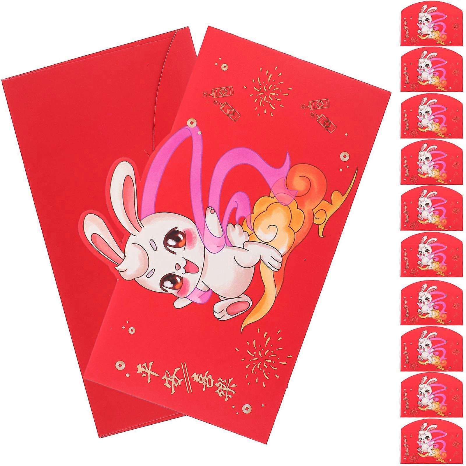 Spring Festival Red Envelopes Rabbit Year Money Pouches 17X9CM Good Luck Symbol 12Pcs