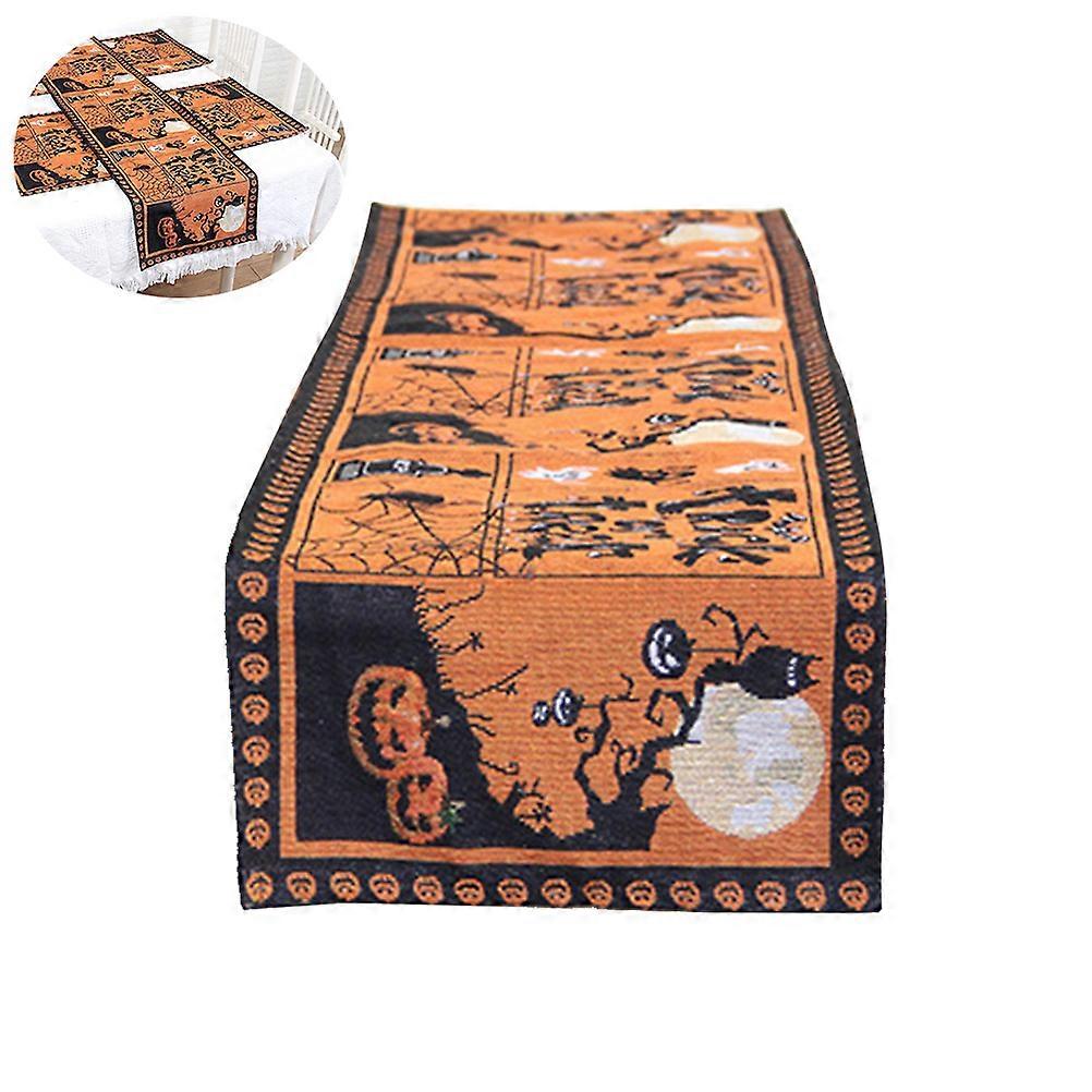 Pumpkin Table Runner Halloween Indoor Decor Rectangular Shape Orange Color 1Set