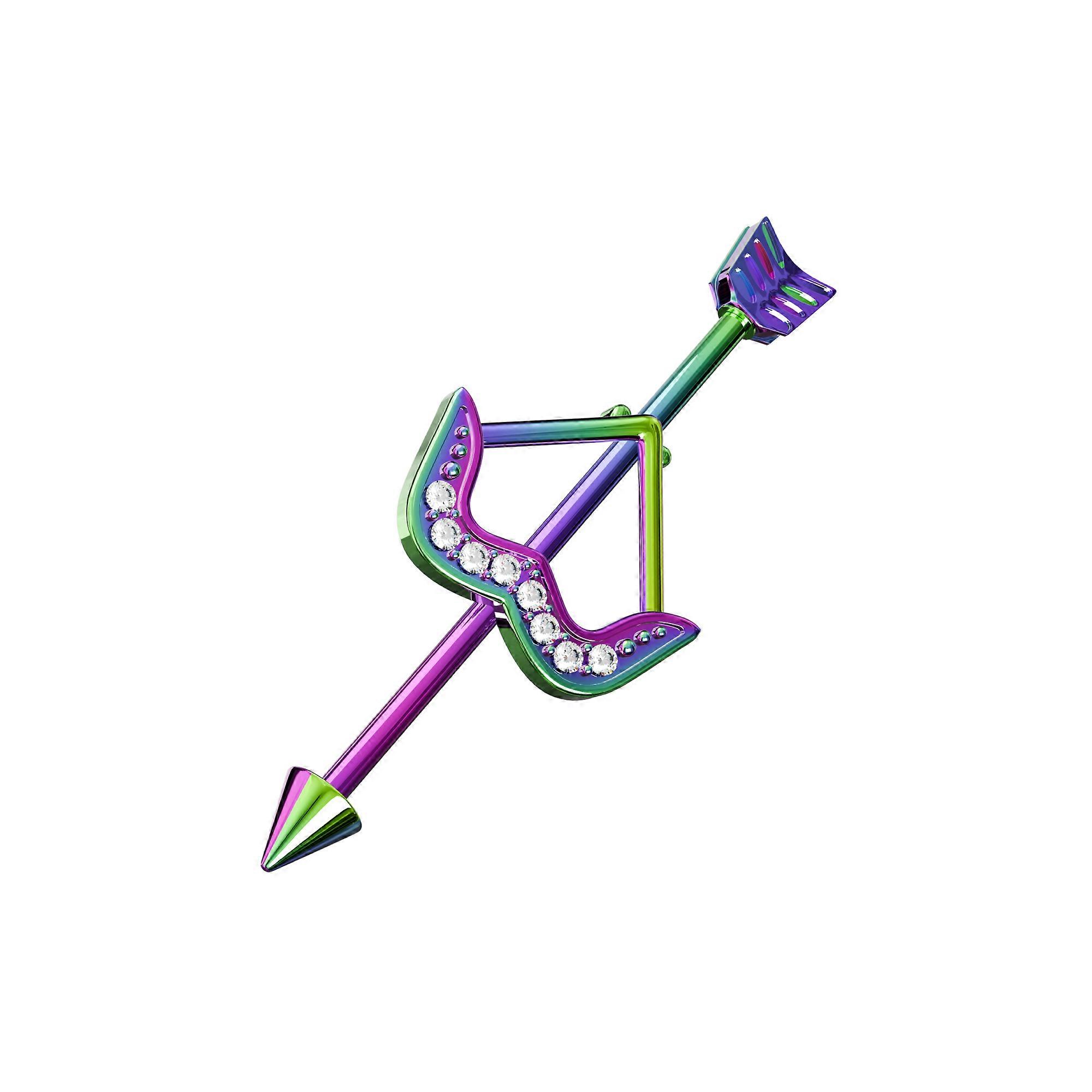 Anodised Arrow Cz Dazzling Bow Industrial Barbell