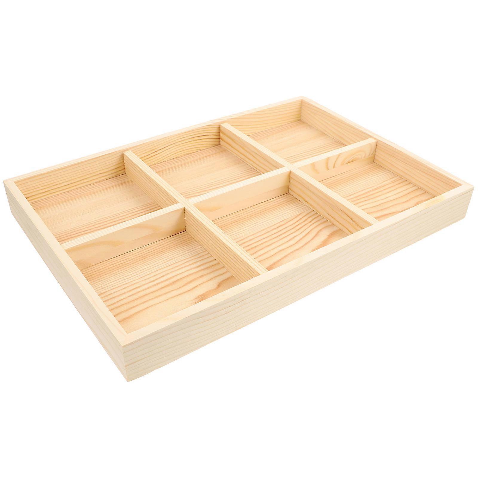 Wooden Jewelry Storage Tray with Six Compartments, Multi Use Ring Display and Trinket Organizer, Smooth Finish Decorative Plate for Desktop and