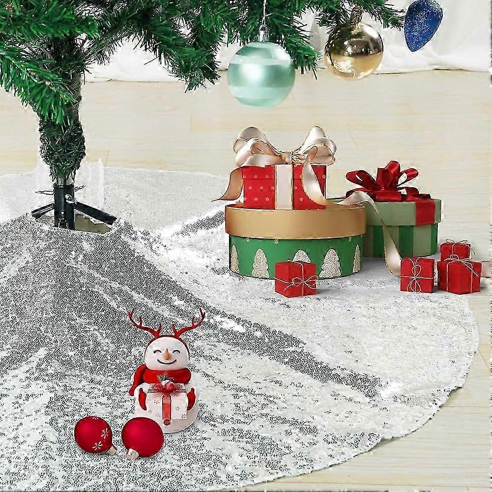 Christmas Small Tree Skirt, 36 Inch Sequin Tree Skirt Silver
