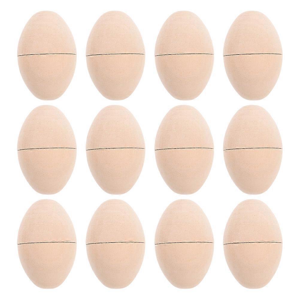 Egg Ornament Wooden Eggs For Kids Easter Celebration Diy Projects Unpainted 12Pcs