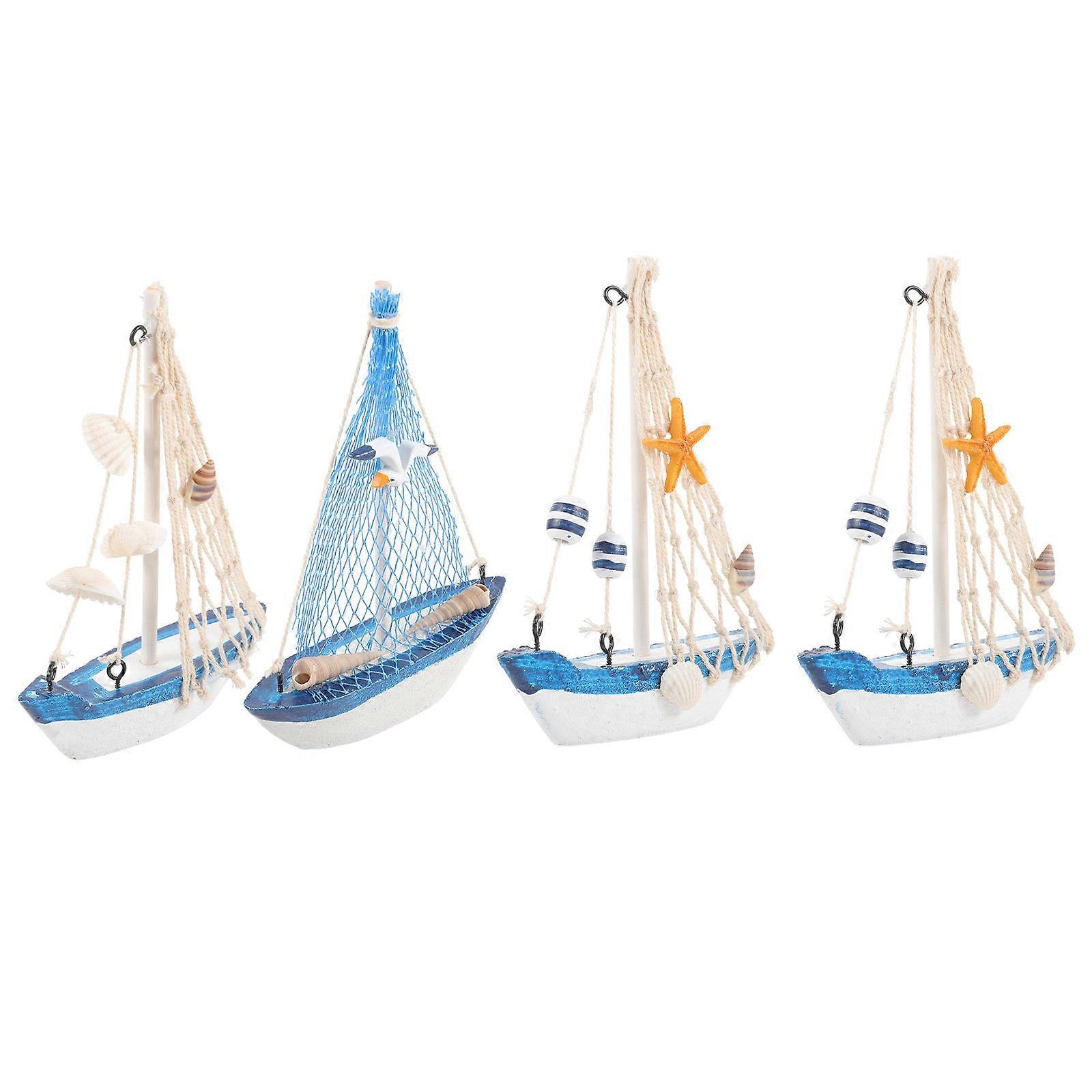 Nautical Theme Decorations Party Small Sailboat Model Mediterranean Style Assorted Color 4Pcs Ornament