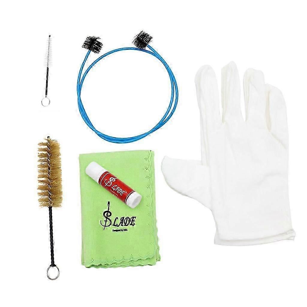 6 in 1 Brass Instrument Cleaning Care Kit Brushes Gloves Cloth Oil Accessory