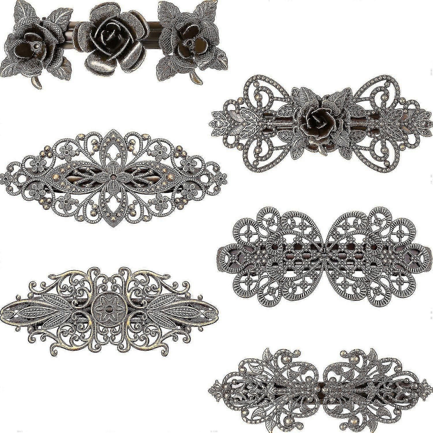 6 Barrettes de cheveux vintage pour femmes Pinces à fleurs françaises rétro épingles à cheveux en bronze