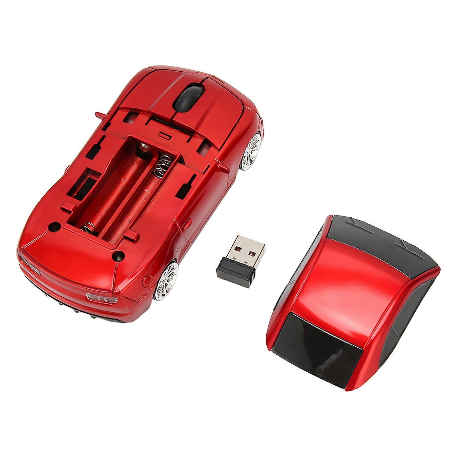 Wireless Racing Car Mouse, Sports Car Computer Mouse, 2.4GHz LED Light, 1600 DPI Optical Sensor, for PC OS X, Red