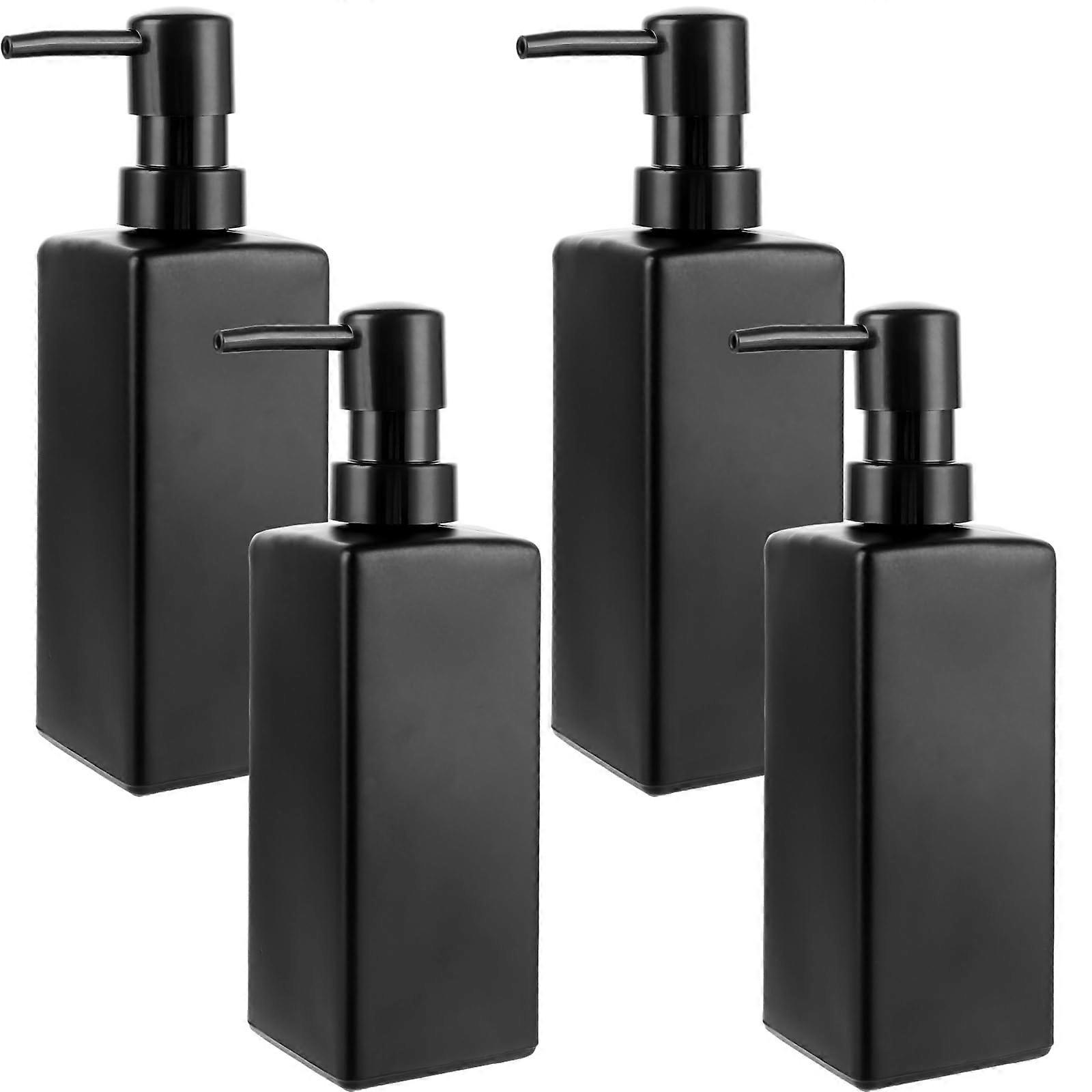 Set of 4 Black Matte Glass Soap Dispensers 350ml with Stainless Steel Pump for Kitchen and Bathroom Use