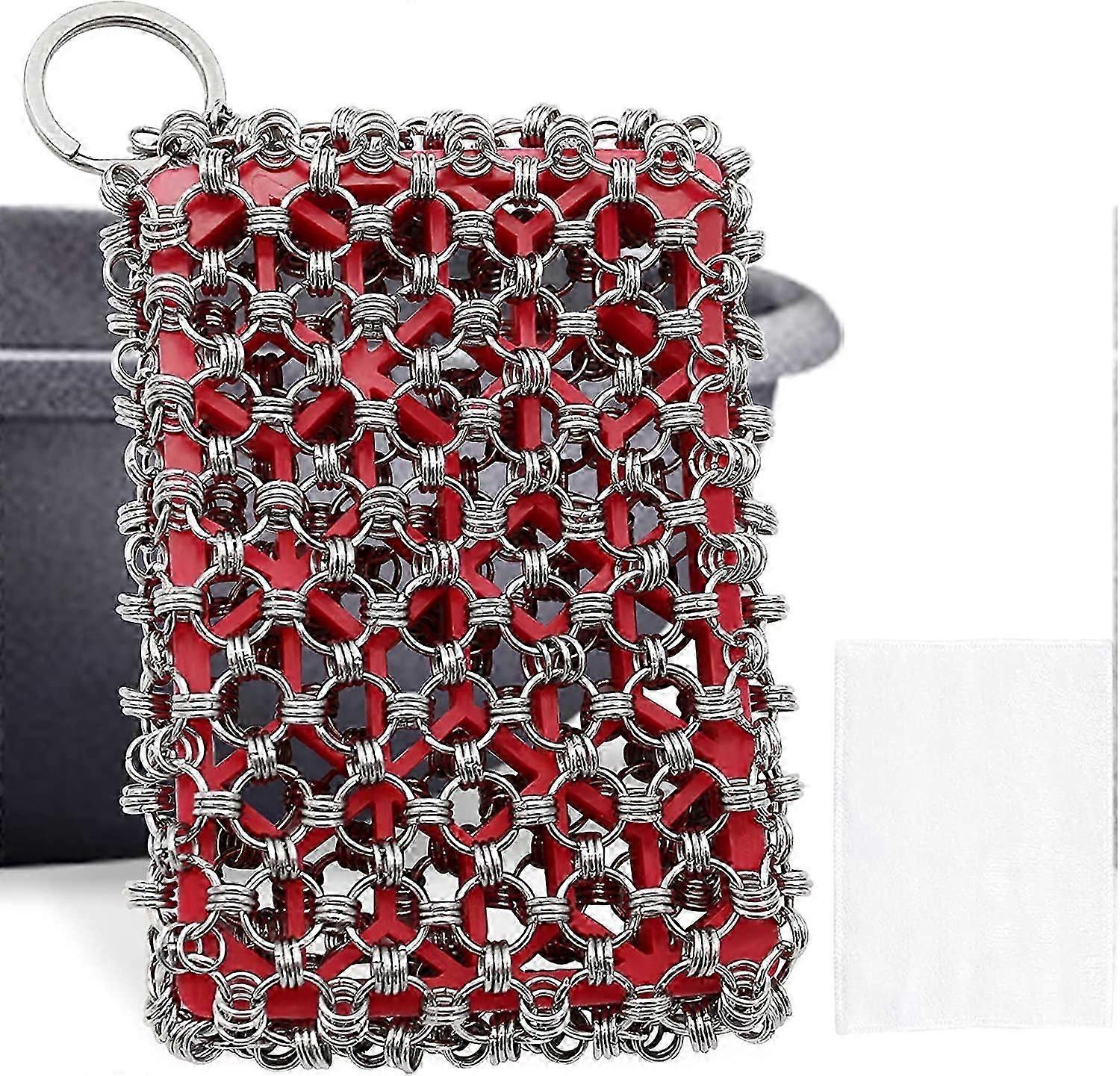 منظف مقلاة من الحديد الزهر Chainmail Scrubber مع إدراج سيليكون ، 316 سلسلة من الفولاذ المقاوم للصدأ