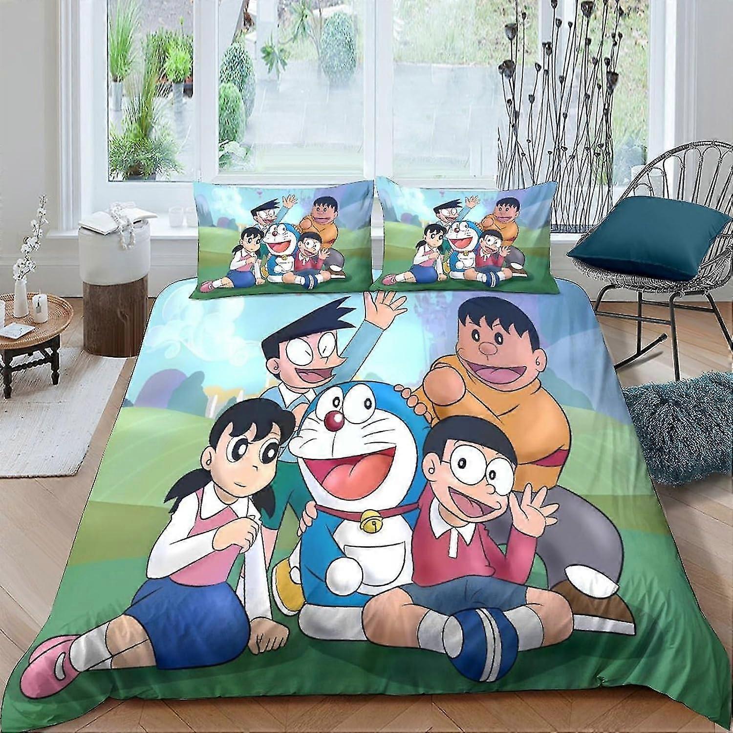 Ensemble de housse de couette avec design 3D d’un chat bleu, microfibre douce, 3 pièces, convient aux enfants