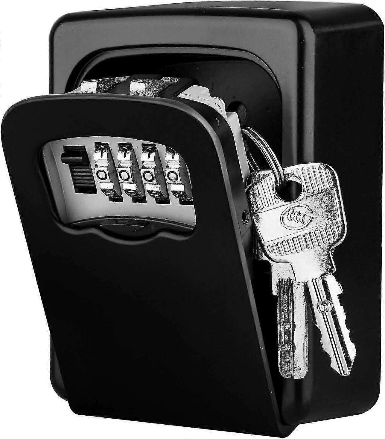 Wall-mounted key box with 4-digit code - black, waterproof key safe for home, garage, school