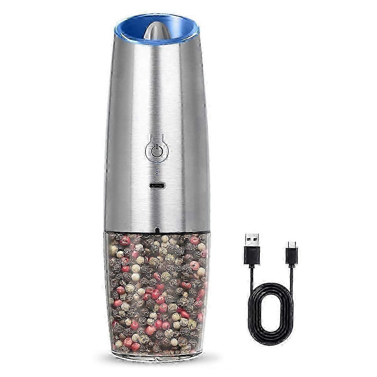 Rechargeable Electric Salt and Pepper Grinder, Adjustable for Various Brands, Silver