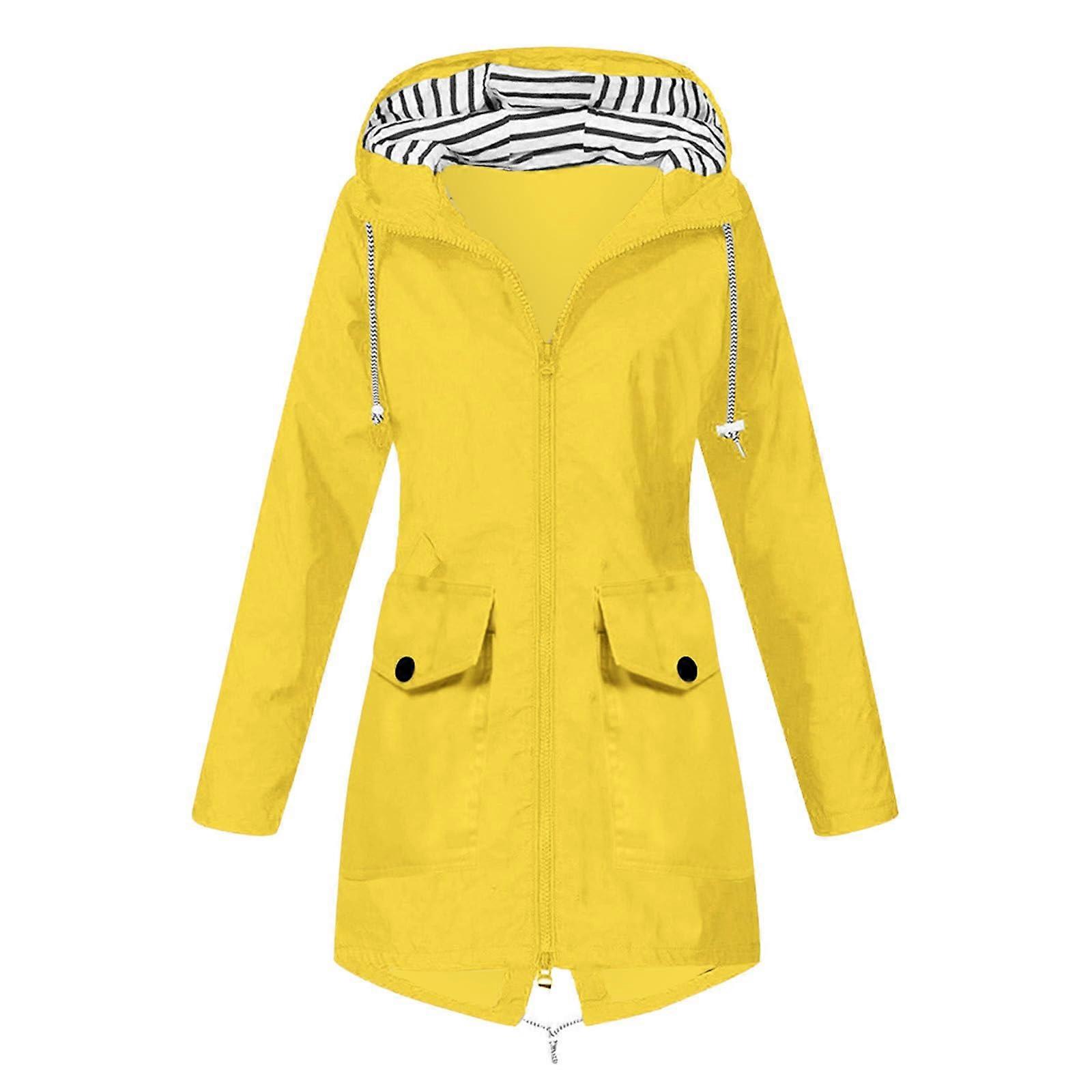 Women's Breathable Raincoat Large Sizes Lined Windbreaker Yellow M